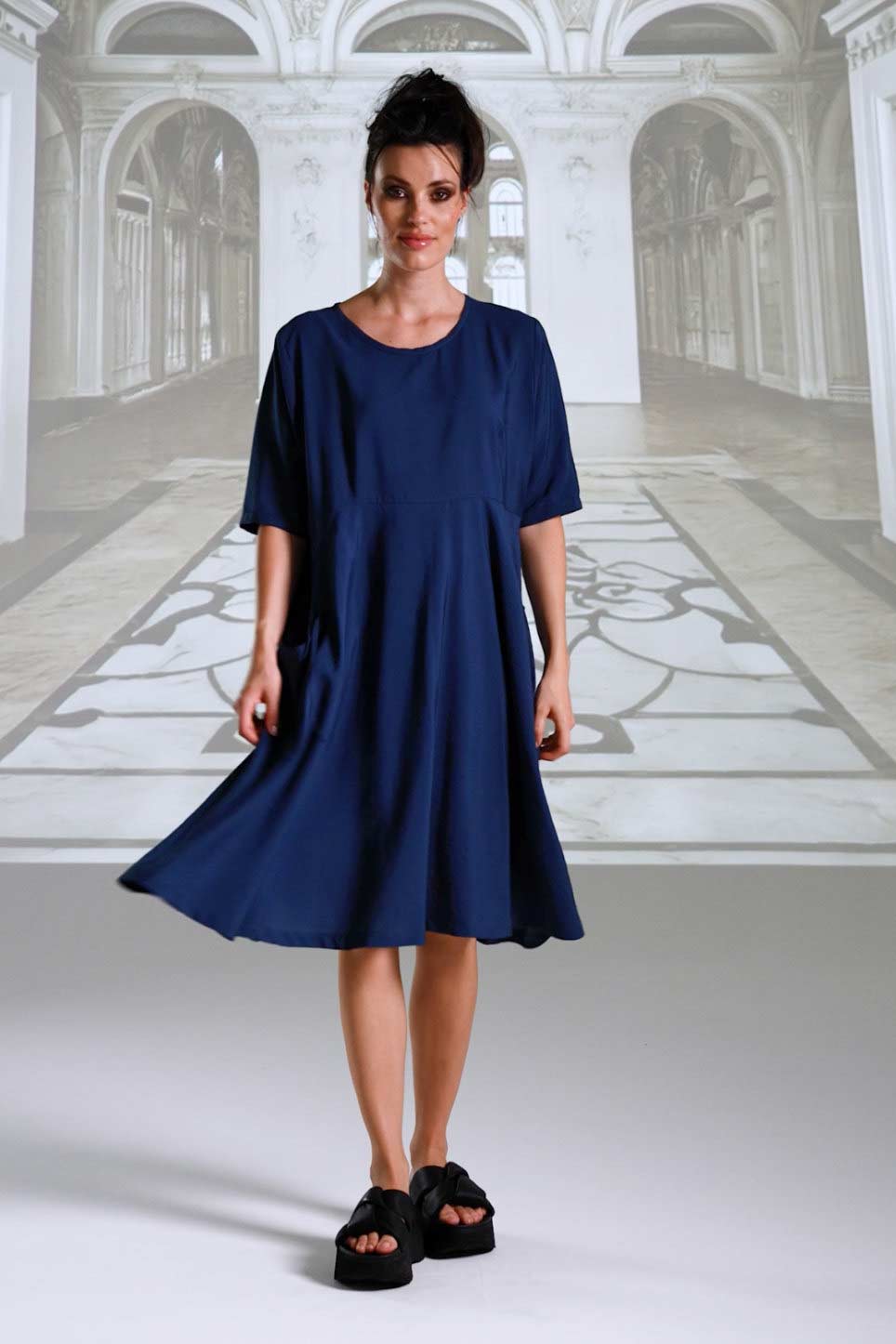 Dress 26221 navy ecru