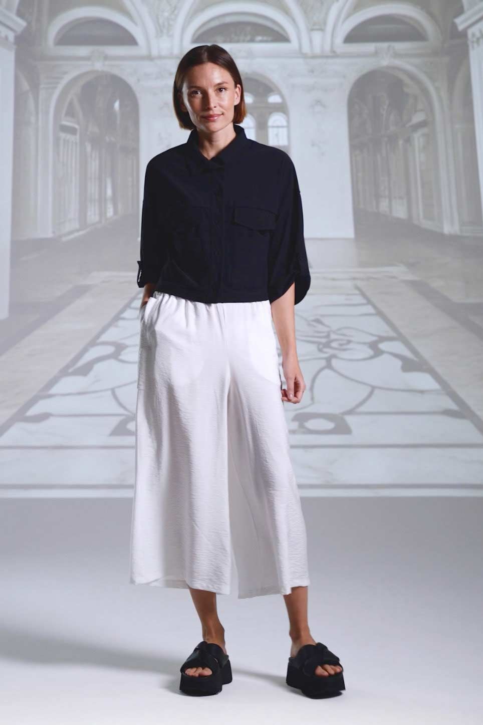 Hose 26220 navy ecru Jacke 26005 greige schwarz